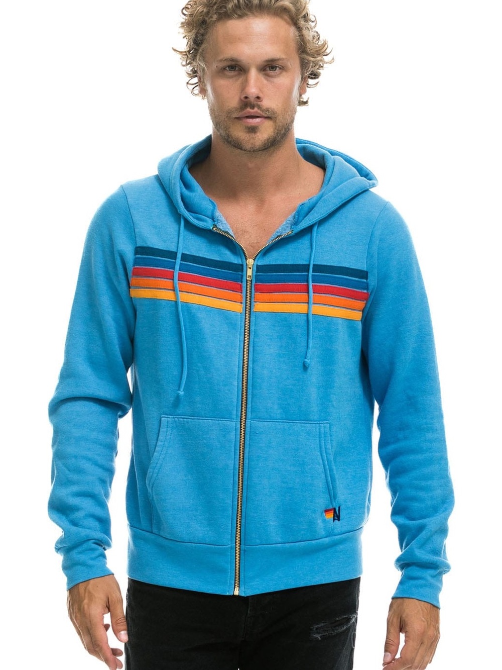 New in bag, Aviator Nation, 5 Stripe Zip Hoodie in Sky Blue, Unisex XL - $149